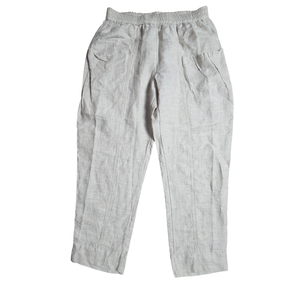 Yuvita Linen Tapered Pants M Oatmeal Pull On Elastic Waist 3329A Resort Coastal